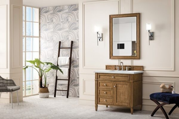 James Martin 650-V36-SBR-3ENC Brittany 36 Inch Single Vanity Cabinet with Ethereal Noctis Quartz Top - Saddle Brown