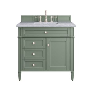 James Martin 650-V36-SC-3CAR Brittany 36 Inch Smokey Celadon Single Sink Vanity with 3 cm Carrara Marble Top