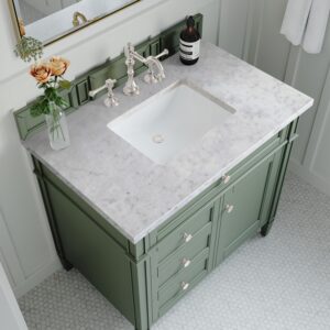 James Martin 650-V36-SC-3CAR Brittany 36 Inch Smokey Celadon Single Sink Vanity with 3 cm Carrara Marble Top