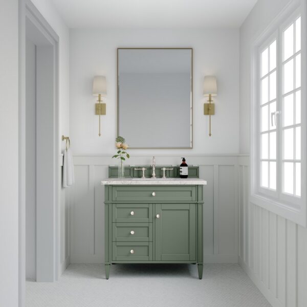 James Martin 650-V36-SC-3EJP Brittany 36 Inch Smokey Celadon Single Sink Vanity with 3 cm Eternal Jasmine Pearl Top