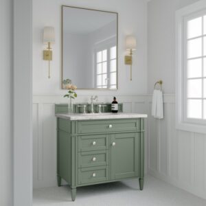 James Martin 650-V36-SC-3EJP Brittany 36 Inch Smokey Celadon Single Sink Vanity with 3 cm Eternal Jasmine Pearl Top