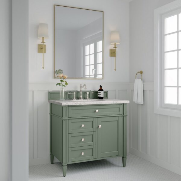 James Martin 650-V36-SC-3EJP Brittany 36 Inch Smokey Celadon Single Sink Vanity with 3 cm Eternal Jasmine Pearl Top