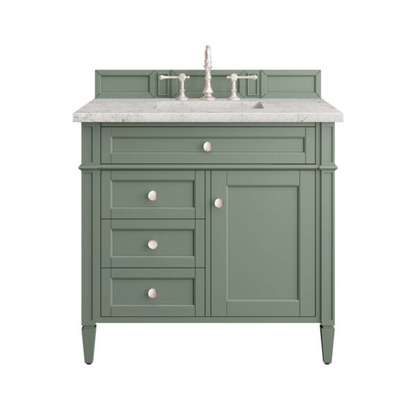 James Martin 650-V36-SC-3EJP Brittany 36 Inch Smokey Celadon Single Sink Vanity with 3 cm Eternal Jasmine Pearl Top