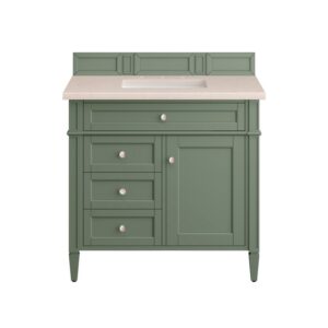 James Martin 650-V36-SC-3EMR Brittany 36 Inch Smokey Celadon Single Sink Vanity with 3 cm Eternal Marfil Top