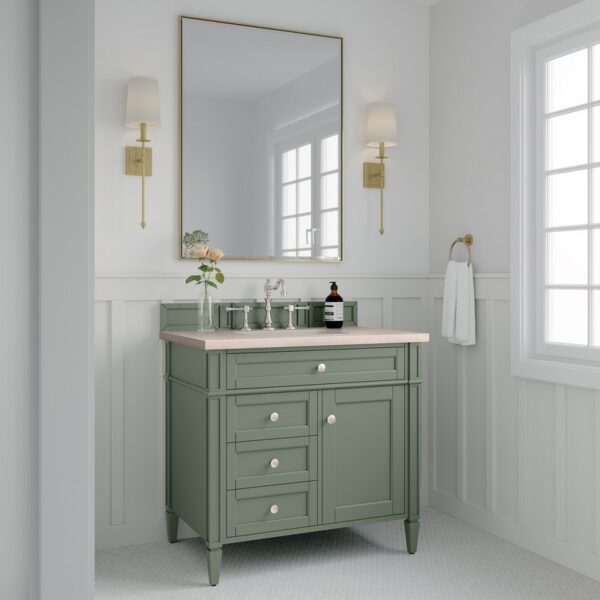 James Martin 650-V36-SC-3EMR Brittany 36 Inch Smokey Celadon Single Sink Vanity with 3 cm Eternal Marfil Top