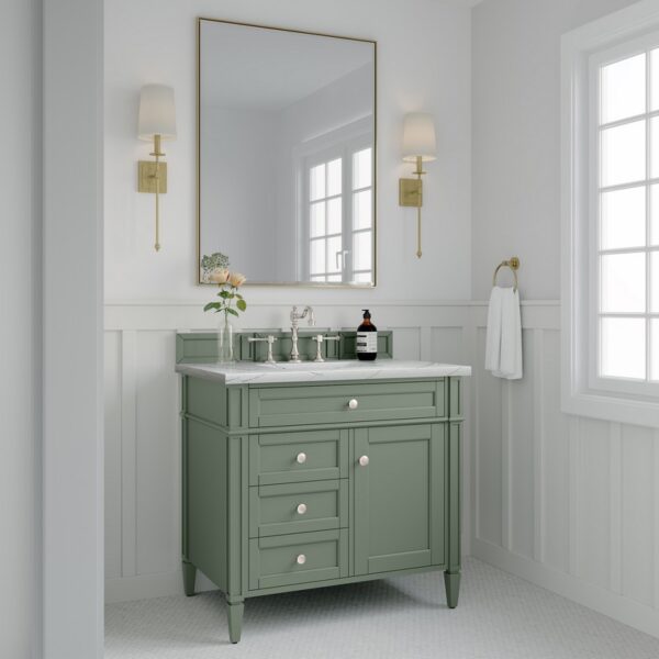 James Martin 650-V36-SC-3ENC Brittany 36 Inch Smokey Celadon Single Sink Vanity with 3 cm Ethereal Noctis Top