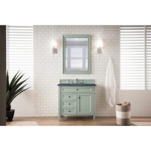 James Martin 650-V36-SGR-3CSP Brittany 36 Inch Sage Green Single Vanity with 3 CM Charcoal Soapstone Quartz Top