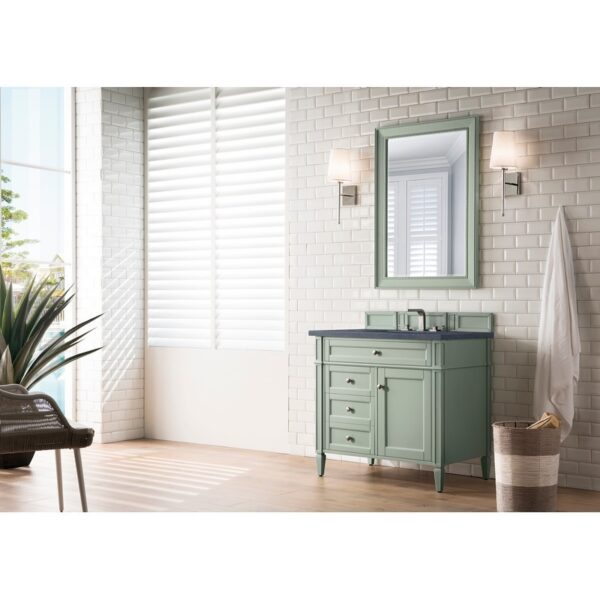 James Martin 650-V36-SGR-3CSP Brittany 36 Inch Sage Green Single Vanity with 3 CM Charcoal Soapstone Quartz Top