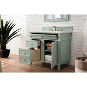 James Martin 650-V36-SGR-3EMR Brittany 36 Inch Sage Green Single Vanity with 3 CM Eternal Marfil Quartz Top