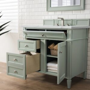 James Martin 650-V36-SGR-3ENC Brittany 36 Inch Single Vanity Cabinet with Ethereal Noctis Quartz Top - Sage Green