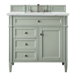 James Martin 650-V36-SGR-3ENC Brittany 36 Inch Single Vanity Cabinet with Ethereal Noctis Quartz Top - Sage Green