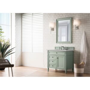 James Martin 650-V36-SGR-3ESR Brittany 36 Inch Sage Green Single Vanity with 3 CM Eternal Serena Quartz Top