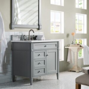 James Martin 650-V36-UGR-3CAR Brittany 36 Inch Urban Gray Single Vanity with 3 cm Carrara Marble Top