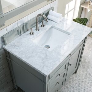 James Martin 650-V36-UGR-3CAR Brittany 36 Inch Urban Gray Single Vanity with 3 cm Carrara Marble Top