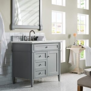 James Martin 650-V36-UGR-3ENC Brittany 36 Inch Single Vanity Cabinet with Ethereal Noctis Quartz Top - Urban Gray