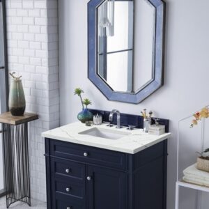 James Martin 650-V36-VBL-3ENC Brittany 36 Inch Single Vanity Cabinet with Ethereal Noctis Quartz Top - Victory Blue