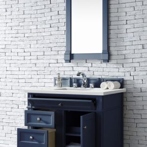 James Martin 650-V36-VBL-3ENC Brittany 36 Inch Single Vanity Cabinet with Ethereal Noctis Quartz Top - Victory Blue