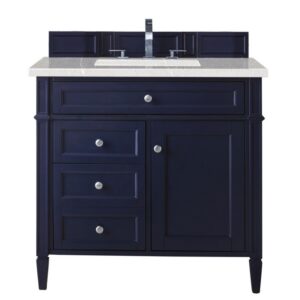 James Martin 650-V36-VBL-3ESR Brittany 36 Inch Victory Blue Single Vanity with 3 CM Eternal Serena Quartz Top