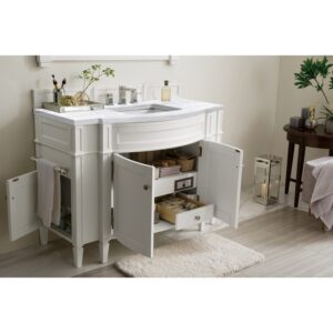 James Martin 650-V46R-BW-AF Brittany 46 Inch Single Vanity in Bright White with 3 CM Arctic Fall Solid Surface Top