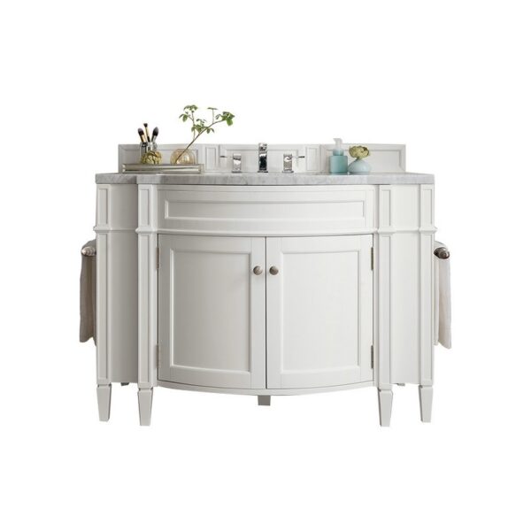 James Martin 650-V46R-BW-CAR Brittany 46 Inch Single Vanity in Bright White with 3 CM Carrara Marble Top