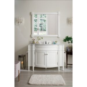 James Martin 650-V46R-BW-CAR Brittany 46 Inch Single Vanity in Bright White with 3 CM Carrara Marble Top