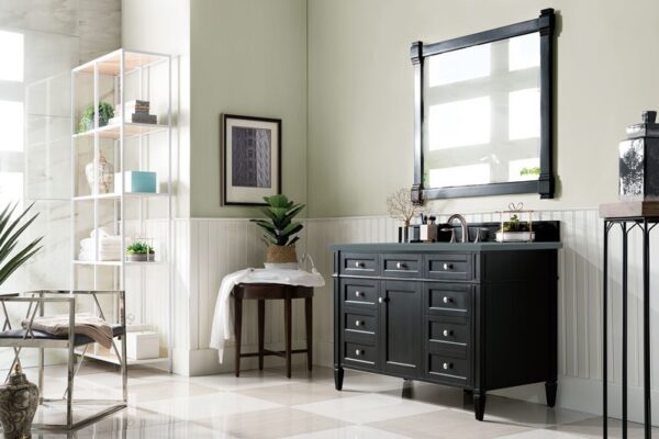 James Martin 650-V48-BKO-3CBL Brittany 48 Inch Single Vanity Cabinet with Cala Blue Quartz Top - Black Onyx