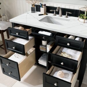 James Martin 650-V48-BKO-3ENC Brittany 48 Inch Single Vanity Cabinet with Ethereal Noctis Quartz Top - Black Onyx