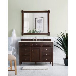 James Martin 650-V48-BNM-3EMR Brittany 48 Inch Burnished Mahogany Single Vanity with 3 CM Eternal Marfil Quartz Top