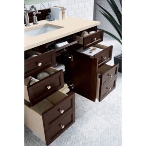 James Martin 650-V48-BNM-3EMR Brittany 48 Inch Burnished Mahogany Single Vanity with 3 CM Eternal Marfil Quartz Top