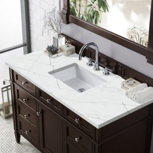 James Martin 650-V48-BNM-3ENC Brittany 48 Inch Single Vanity Cabinet with Ethereal Noctis Quartz Top - Burnished Mahogany