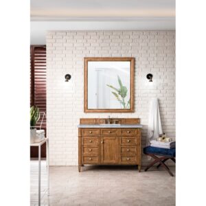 James Martin 650-V48-SBR-3CAR Brittany 48 Inch Saddle Brown Single Vanity with 3 CM Carrara Marble Top