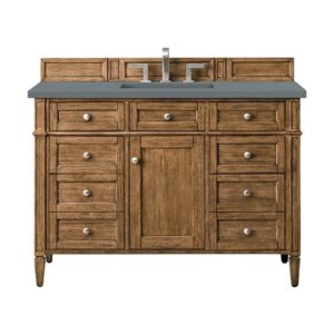 James Martin 650-V48-SBR-3CBL Brittany 48 Inch Single Vanity Cabinet with Cala Blue Quartz Top - Saddle Brown