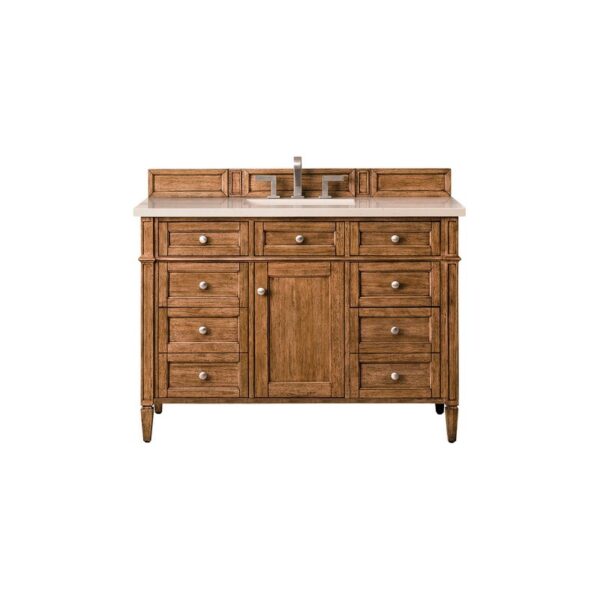 James Martin 650-V48-SBR-3EMR Brittany 48 Inch Saddle Brown Single Vanity with 3 CM Eternal Marfil Quartz Top