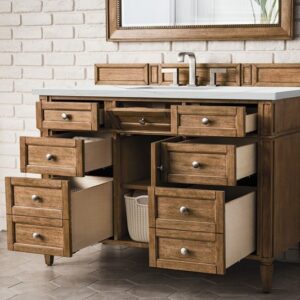 James Martin 650-V48-SBR-3ENC Brittany 48 Inch Single Vanity Cabinet with Ethereal Noctis Quartz Top - Saddle Brown