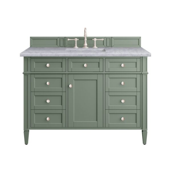 James Martin 650-V48-SC-3CAR Brittany 48 Inch Smokey Celadon Single Sink Vanity with 3 cm Carrara Marble Top