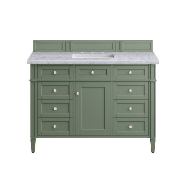 James Martin 650-V48-SC-3CAR Brittany 48 Inch Smokey Celadon Single Sink Vanity with 3 cm Carrara Marble Top