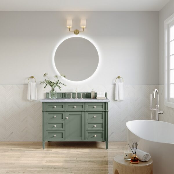 James Martin 650-V48-SC-3CAR Brittany 48 Inch Smokey Celadon Single Sink Vanity with 3 cm Carrara Marble Top