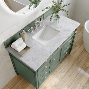 James Martin 650-V48-SC-3CAR Brittany 48 Inch Smokey Celadon Single Sink Vanity with 3 cm Carrara Marble Top