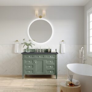 James Martin 650-V48-SC-3CSP Brittany 48 Inch Smokey Celadon Single Sink Vanity with 3 cm Charcoal Soapstone Top