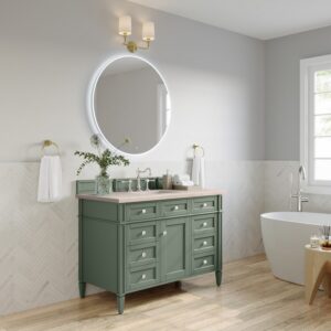 James Martin 650-V48-SC-3EMR Brittany 48 Inch Smokey Celadon Single Sink Vanity with 3 cm Eternal Marfil Top