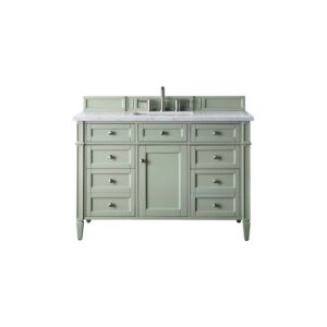 James Martin 650-V48-SGR-3CAR Brittany 48 Inch Sage Green Single Vanity with 3 CM Carrara Marble Top