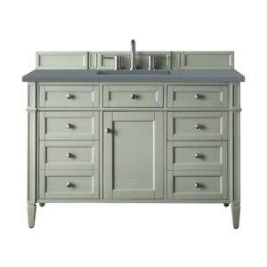 James Martin 650-V48-SGR-3CBL Brittany 48 Inch Single Vanity Cabinet with Cala Blue Quartz Top - Sage Green