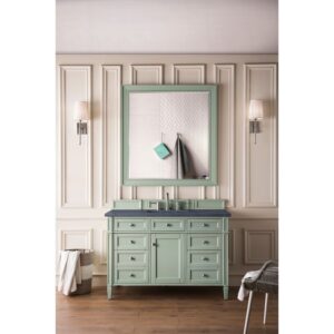 James Martin 650-V48-SGR-3CSP Brittany 48 Inch Sage Green Single Vanity with 3 CM Charcoal Soapstone Quartz Top