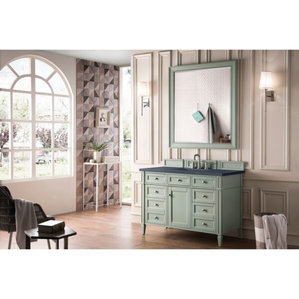 James Martin 650-V48-SGR-3CSP Brittany 48 Inch Sage Green Single Vanity with 3 CM Charcoal Soapstone Quartz Top