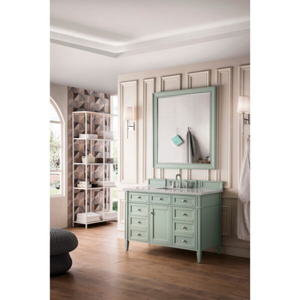 James Martin 650-V48-SGR-3ESR Brittany 48 Inch Sage Green Single Vanity with 3 CM Eternal Serena Quartz Top