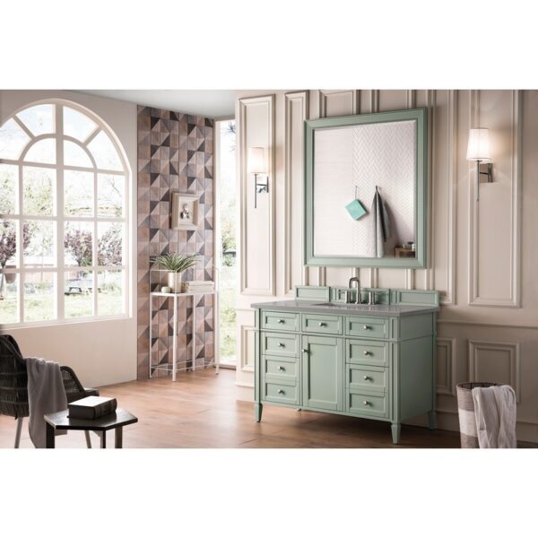 James Martin 650-V48-SGR-3GEX Brittany 48 Inch Sage Green Single Vanity with 3 CM Grey Expo Quartz Top