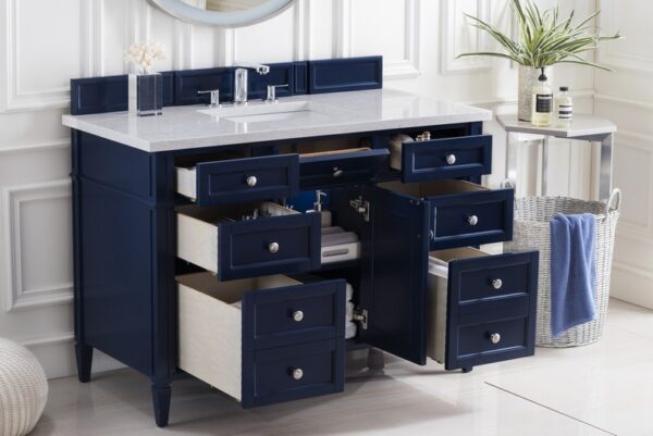 James Martin 650-V48-VBL-3EJP Brittany 48 Inch Victory Blue Single Vanity with 3 cm Eternal Jasmine Pearl Quartz Top with Sink