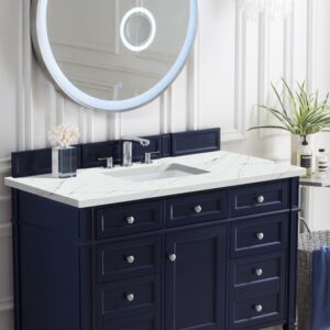 James Martin 650-V48-VBL-3ENC Brittany 48 Inch Single Vanity Cabinet with Ethereal Noctis Quartz Top - Victory Blue