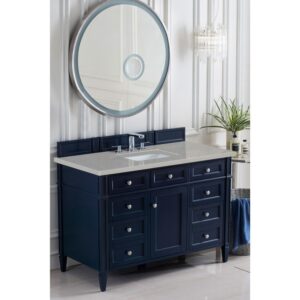 James Martin 650-V48-VBL-3ESR Brittany 48 Inch Victory Blue Single Vanity with 3 CM Eternal Serena Quartz Top