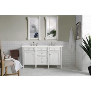 James Martin 650-V60D-3WZ Brittany 60 Inch Double Vanity with 3cm White Zeus Quartz Top